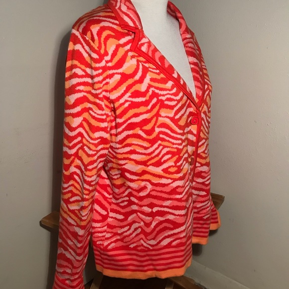 Isaac Mizrahi Zebra Stripe Button Front Sweater-SZ L - Picture 5 of 12